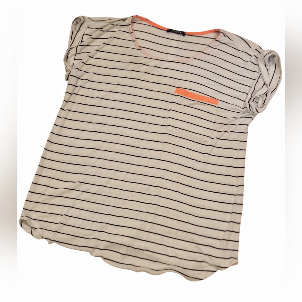 Papermoon Black and White Striped Tee with Orange Accent